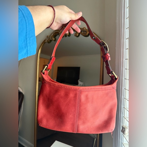 Coach Bleecker Tattersall Red Orange Leather Shoulder Bag - Picture 3 of 9